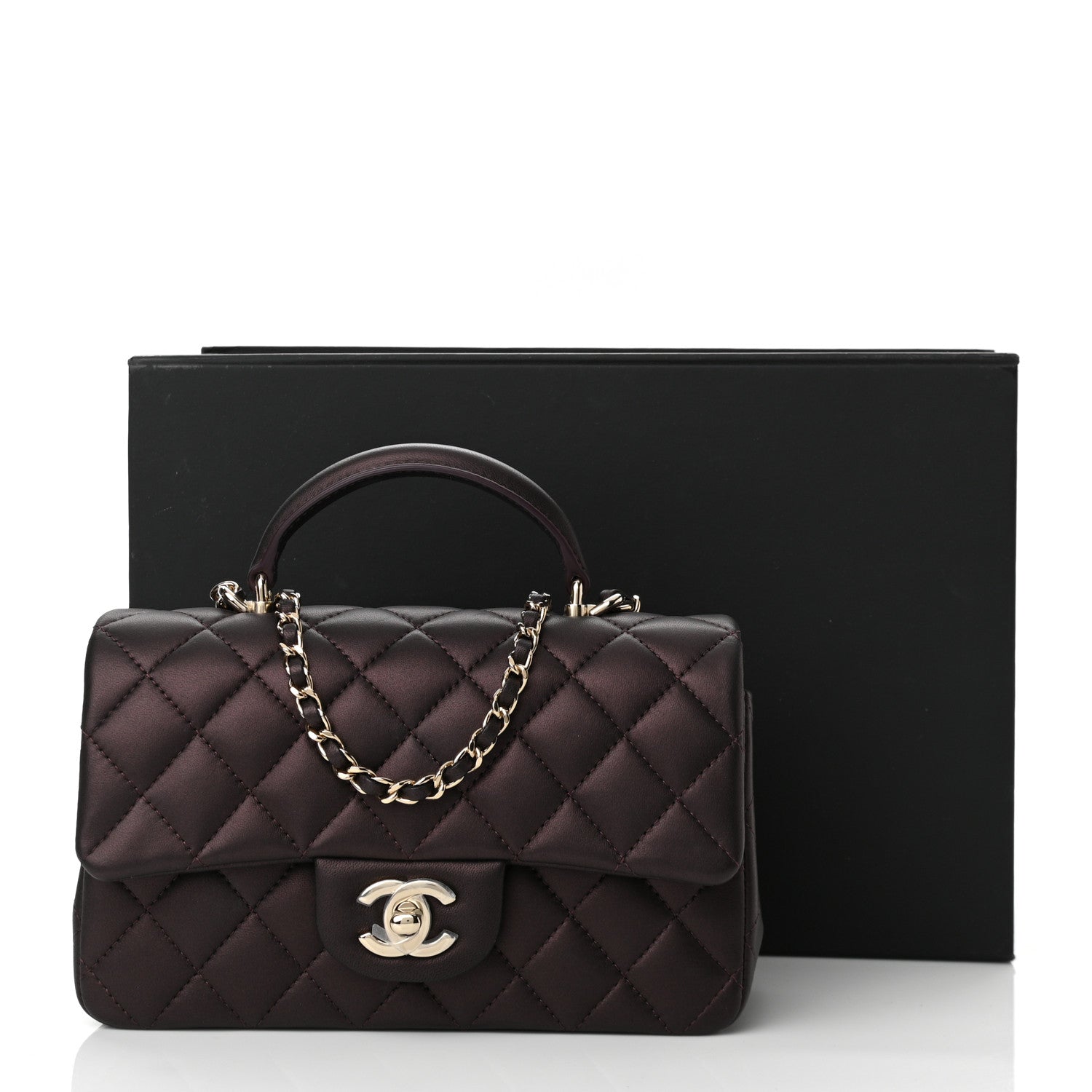 Chanel Iridescent Lambskin Quilted Mini Top Handle Rectangular Flap Burgundy 11 of 11