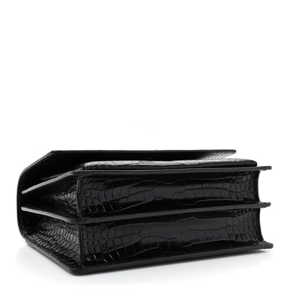Saint Laurent Calfskin Crocodile Embossed Medium Monochrome Monogram Sunset Black 4 of 12