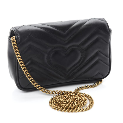 Gucci Calfskin Matelasse Super Mini GG Marmont Shoulder Bag Black 3 of 12