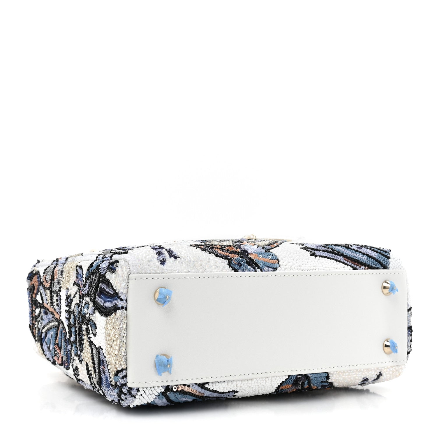 Christian Dior Calfskin Toile De Jouy Beaded Sequin Embroidered Small Mexico Lady Dior White Pastel Midnight Blue 4 of 9