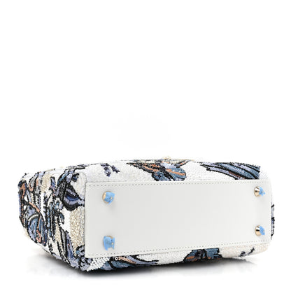 Christian Dior Calfskin Toile De Jouy Beaded Sequin Embroidered Small Mexico Lady Dior White Pastel Midnight Blue 4 of 9