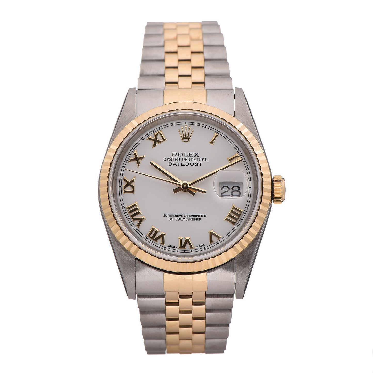 Stainless Steel 18K Yellow Gold 36mm Oyster Perpetual Datejust Watch White Roman 16233