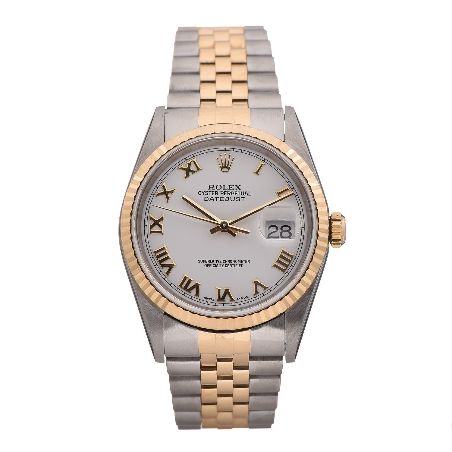 Rolex Stainless Steel 18K Yellow Gold 36mm Oyster Perpetual Datejust Watch White Roman 16233 1 of 8