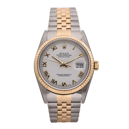 Rolex Stainless Steel 18K Yellow Gold 36mm Oyster Perpetual Datejust Watch White Roman 16233 1 of 8