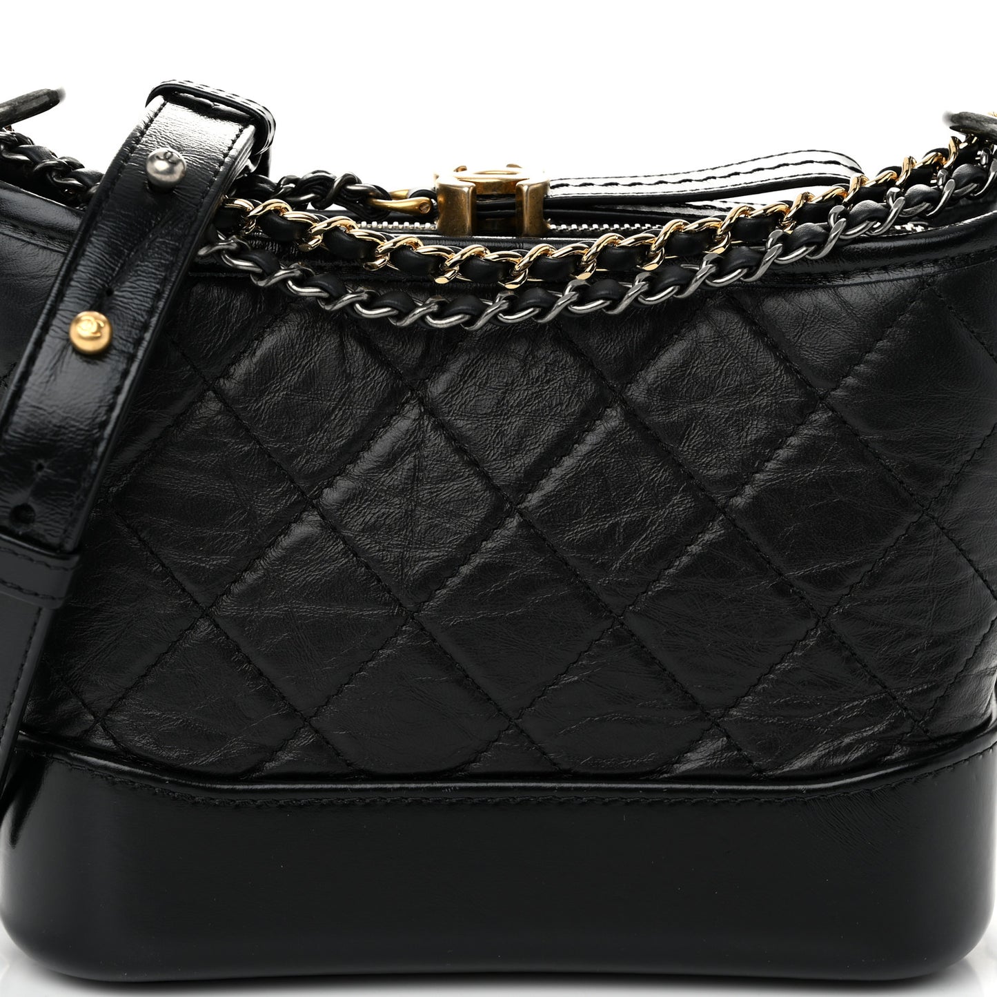 Aged Calfskin Quilted Small Gabrielle Hobo Black