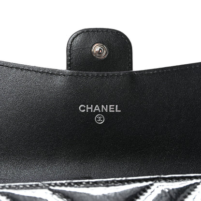 Chanel Patent Metallic Crumpled Calfskin Chevron Quilted Large Gusset Flap Wallet So Black 6 of 9