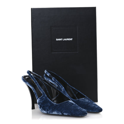 Saint Laurent Velluto Mastrop Tom 90 Dream Slingback Pumps 37 Denim 12 of 12