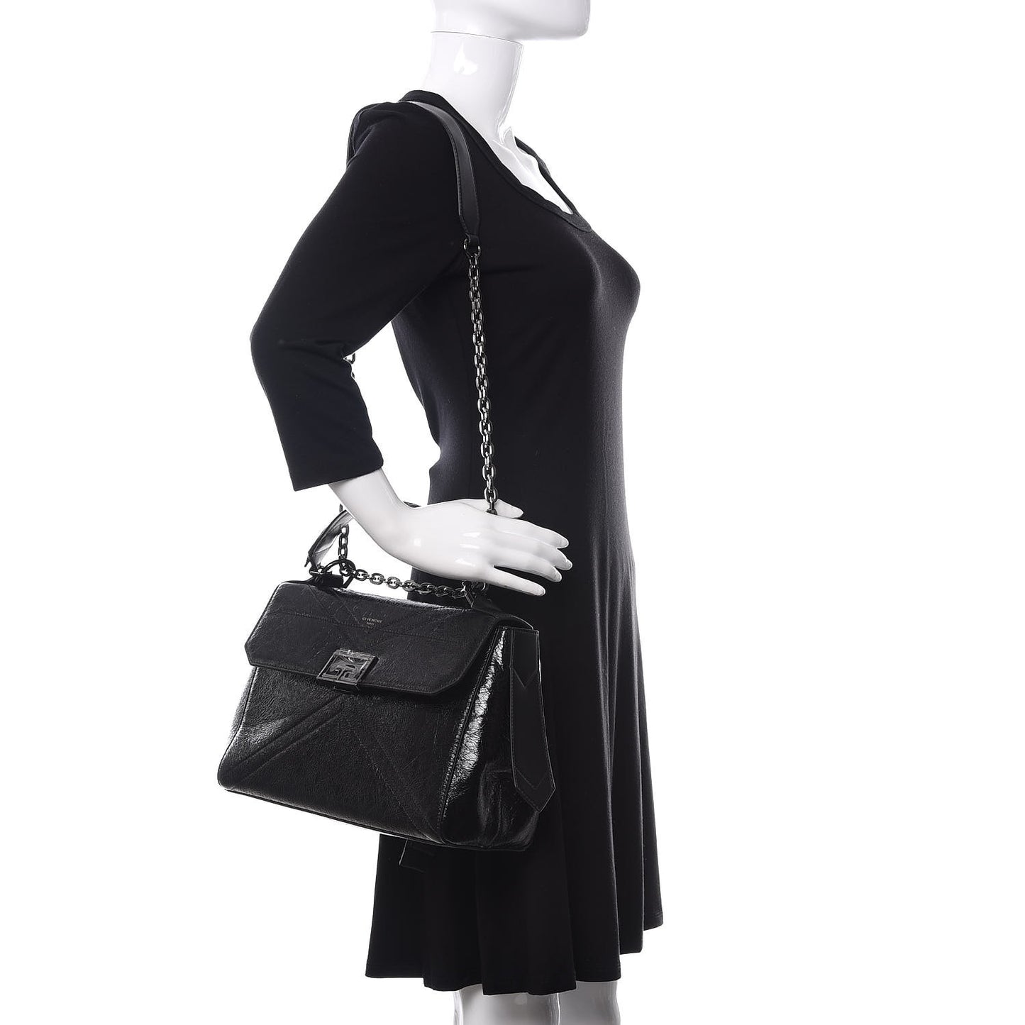 Creased Patent Calfskin Medium ID Flap Black