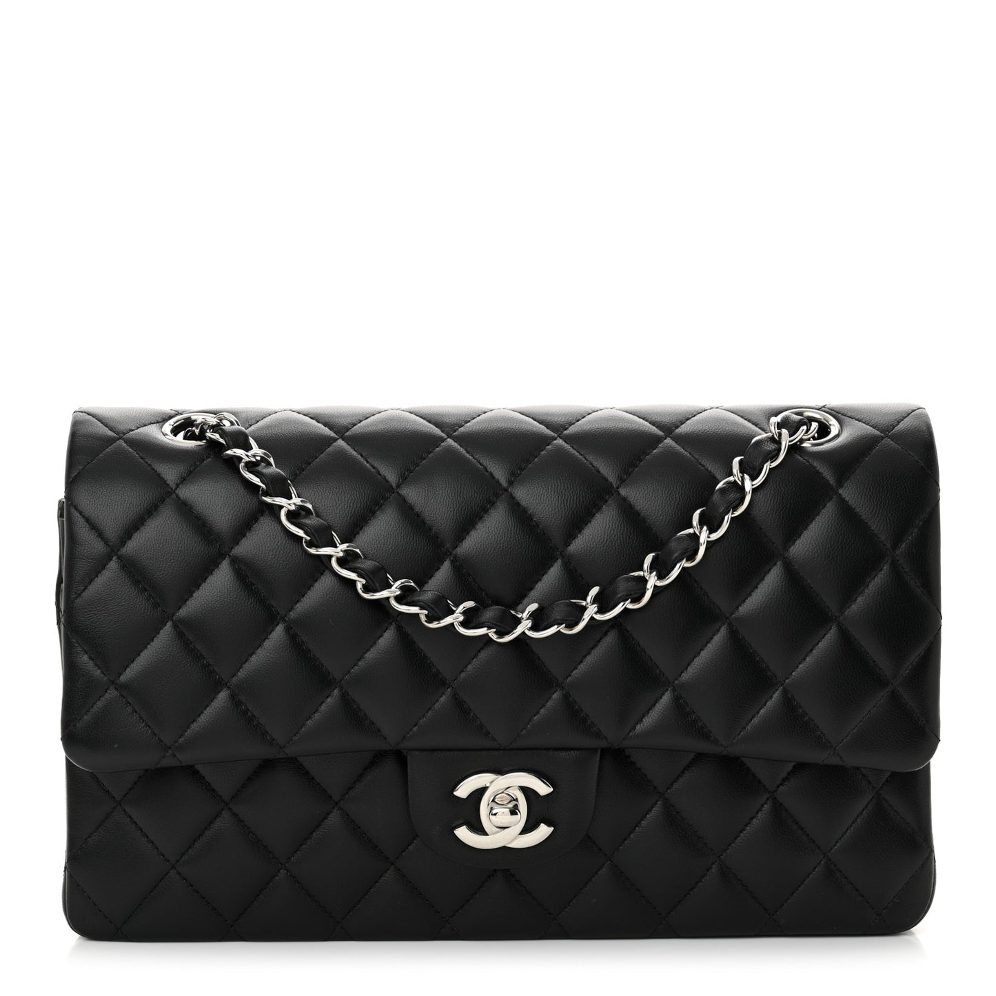 Lambskin Quilted Medium Double Flap Black
