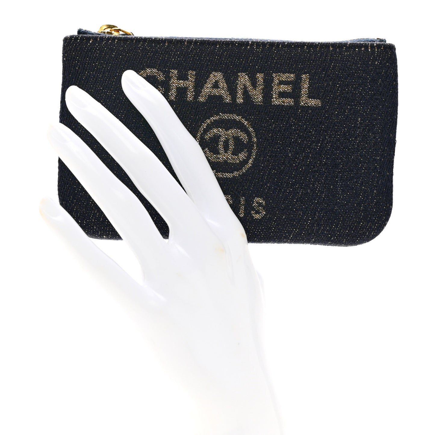 Lurex Canvas Deauville Cosmetic Pouch Navy Blue Gold
