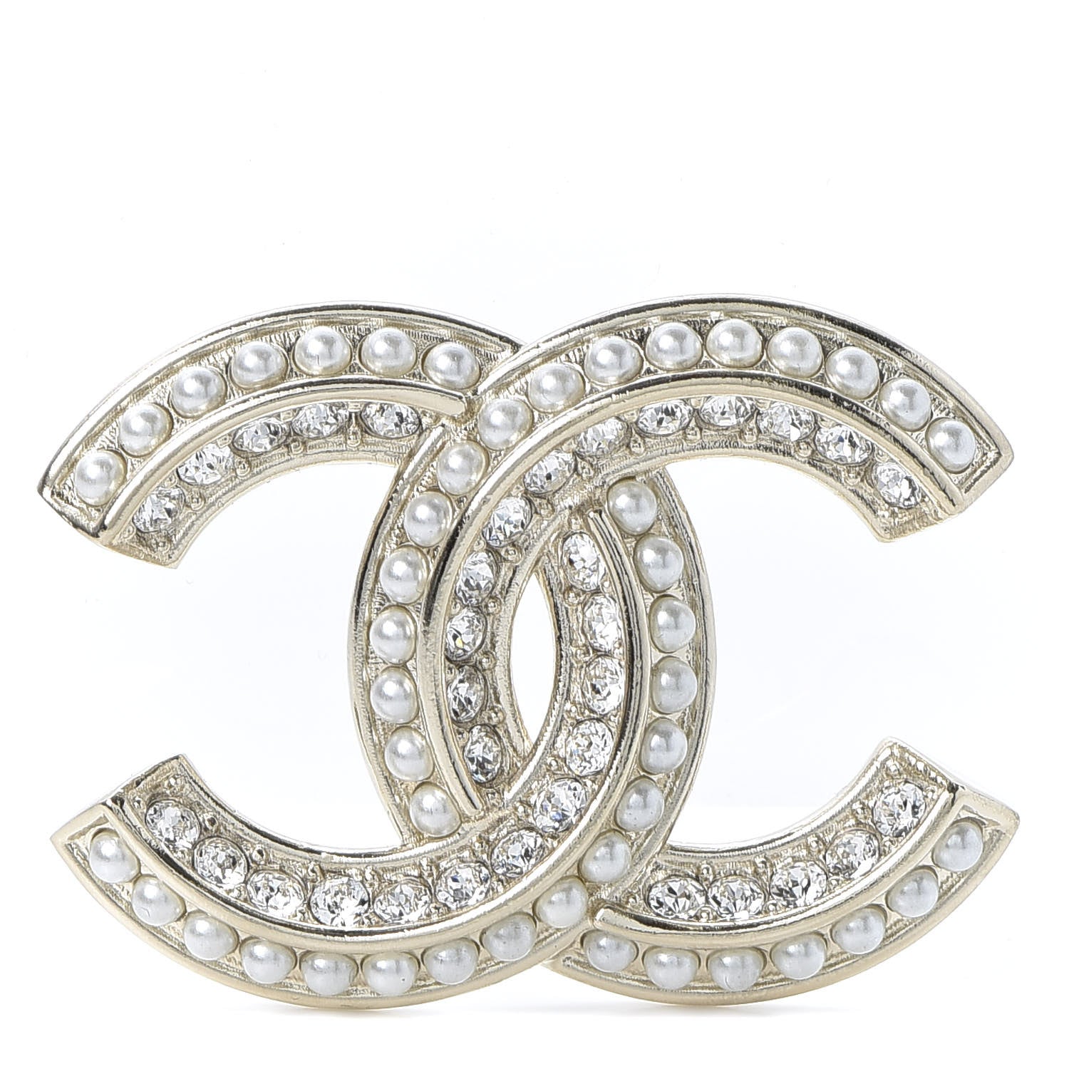 Chanel Crystal Pearl Chain Mania CC Earrings Gold 1 of 4