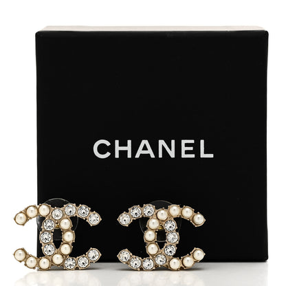 Chanel Crystal Pearl CC Dazzling Domino Earrings Gold 5 of 5