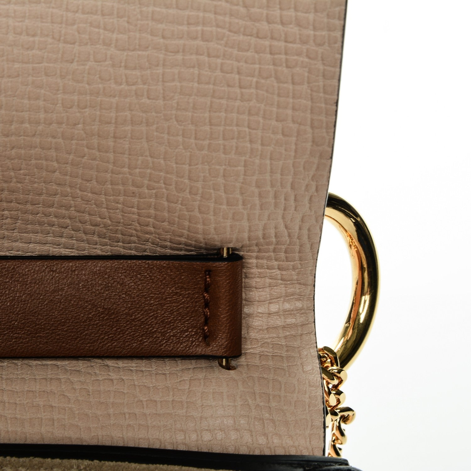 Chloe Grained Calfskin Lambskin Mini Bi-Color Drew Shoulder Bag Powder Beige Caramel 10 of 12