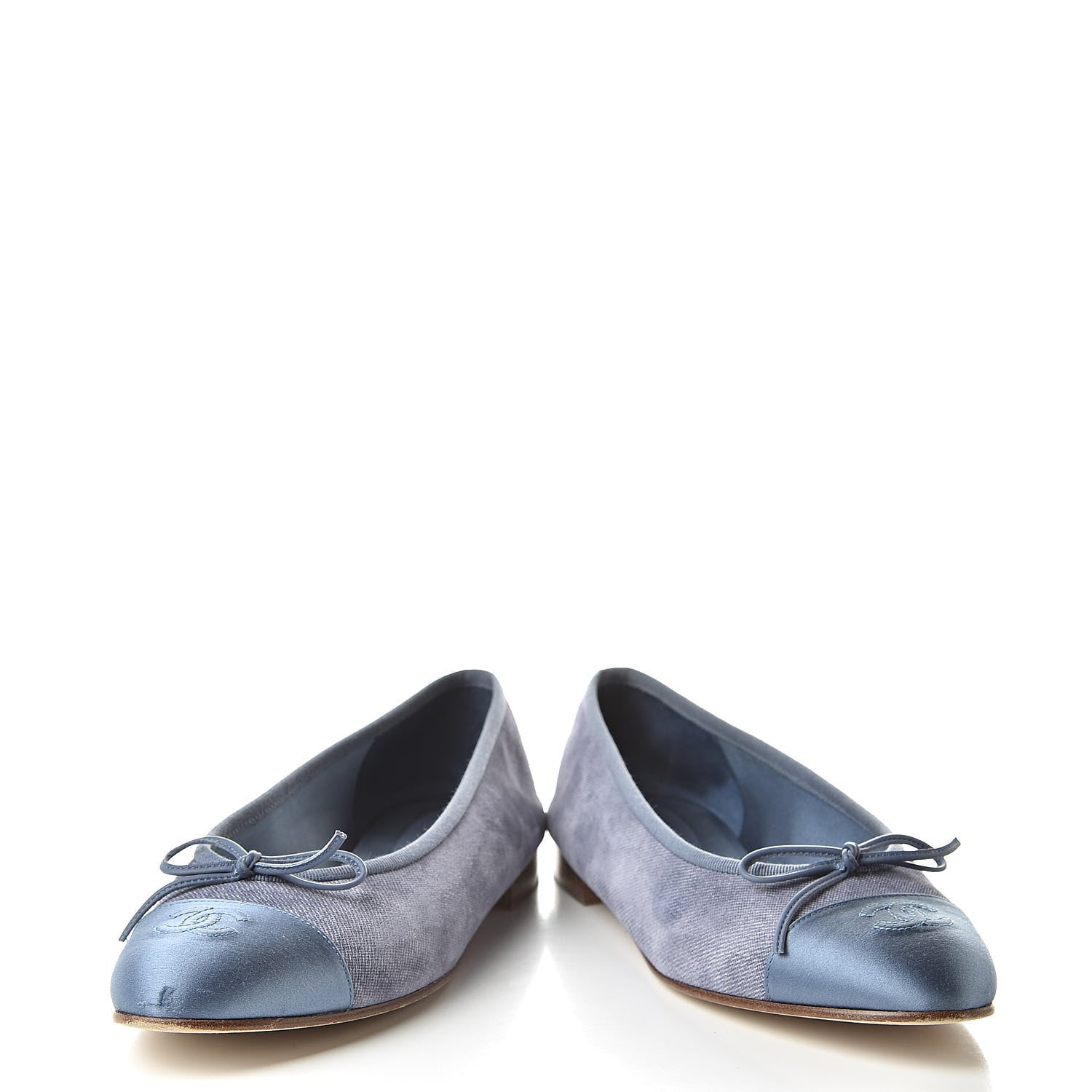 Chanel Satin Denim Goatskin CC Cap Toe Ballerina Flats 39.5 Blue 6 of 15