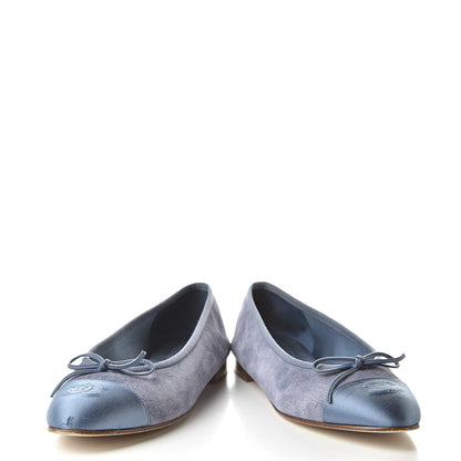 Chanel Satin Denim Goatskin CC Cap Toe Ballerina Flats 39.5 Blue 6 of 15