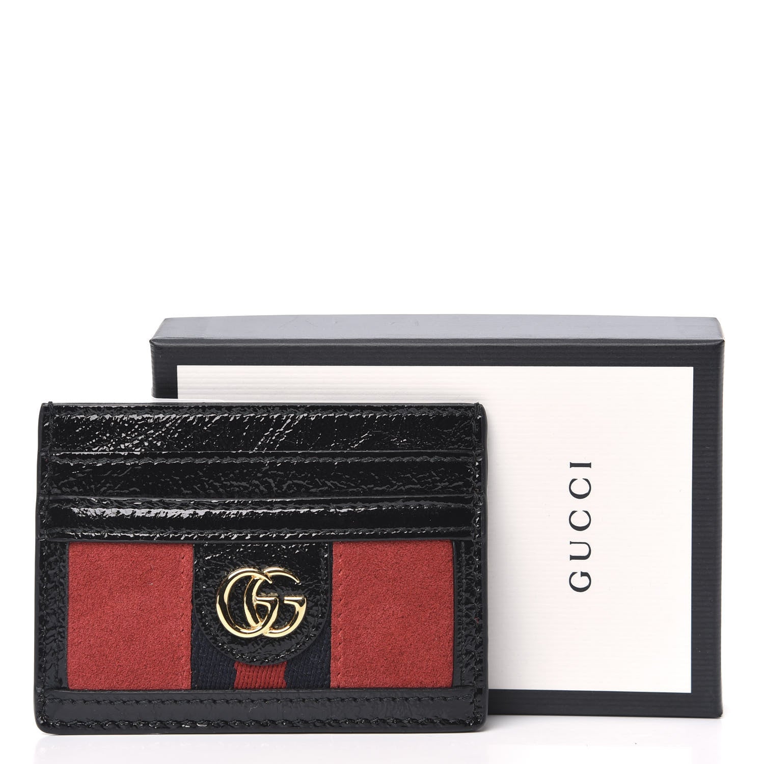 Gucci Suede Patent Ophidia Card Holder Hibiscus Red Black 6 of 6