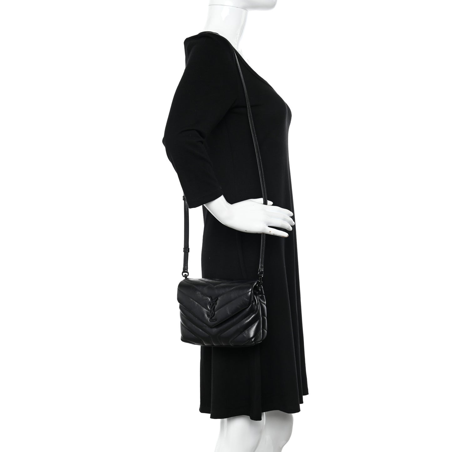 Calfskin Y Quilted Monogram Monochrome Toy Loulou Crossbody Bag Black