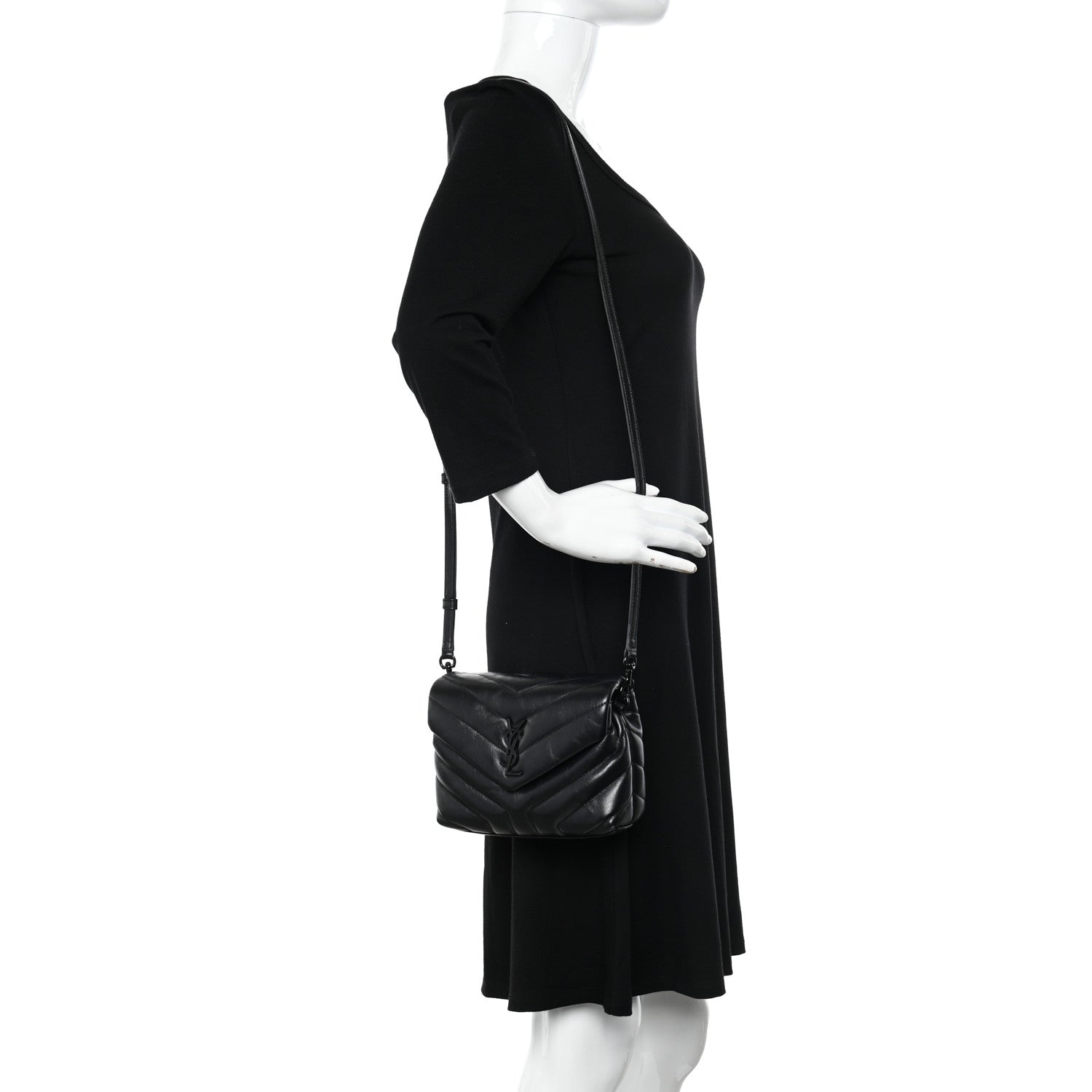 Saint Laurent Calfskin Y Quilted Monogram Monochrome Toy Loulou Crossbody Bag Black 2 of 11