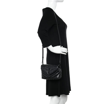 Saint Laurent Calfskin Y Quilted Monogram Monochrome Toy Loulou Crossbody Bag Black 2 of 11