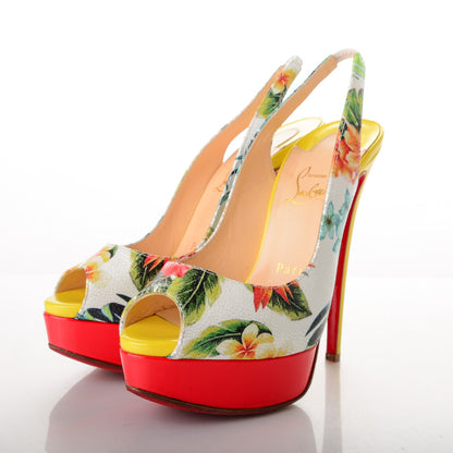 Christian Louboutin Crackled Calfskin Patent Hawaii Print Lady Peep Sling 150 Pumps 36 Version White 3 of 6