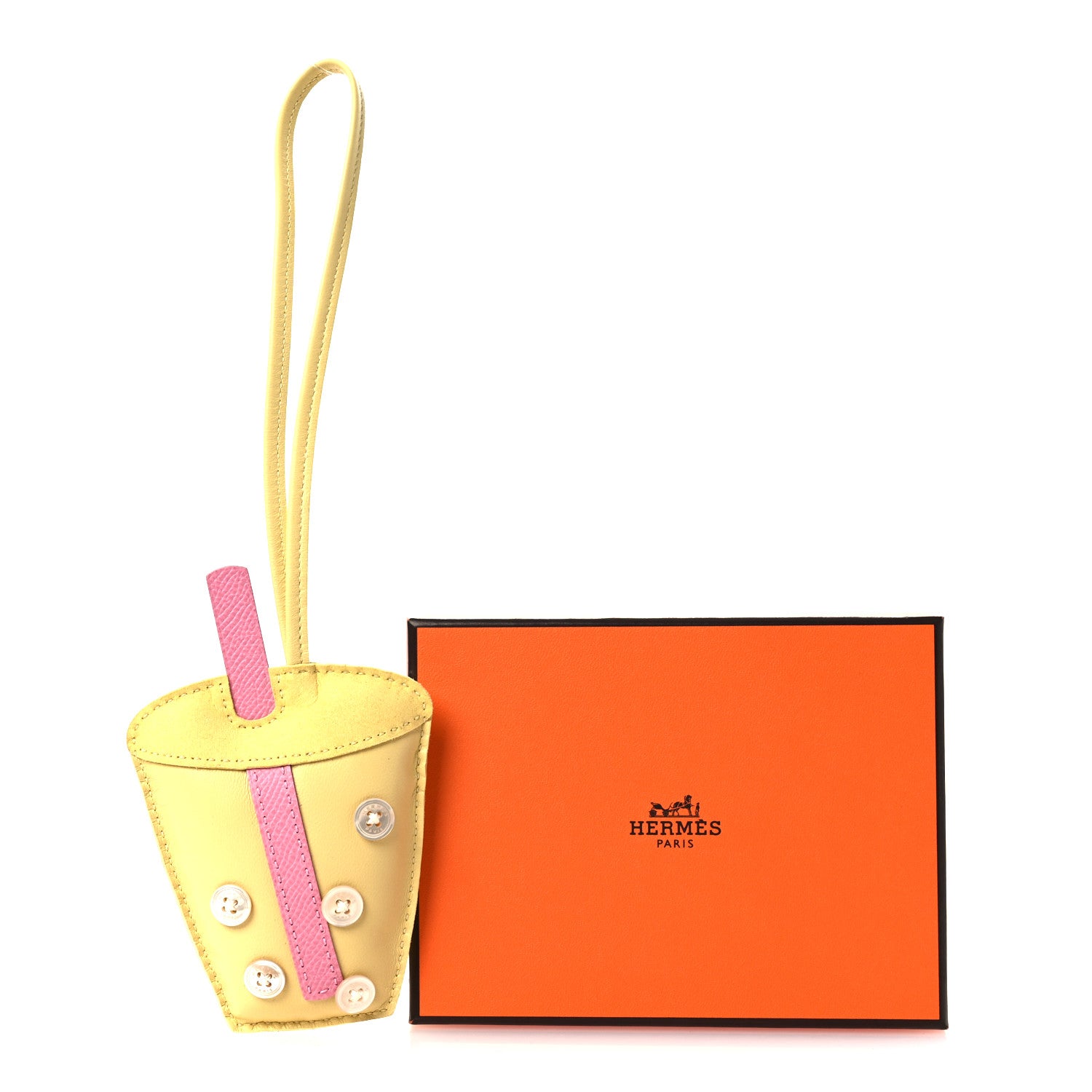 Hermes Epsom Lambskin Suede Petit H Bubble Tea Charm 4 of 4