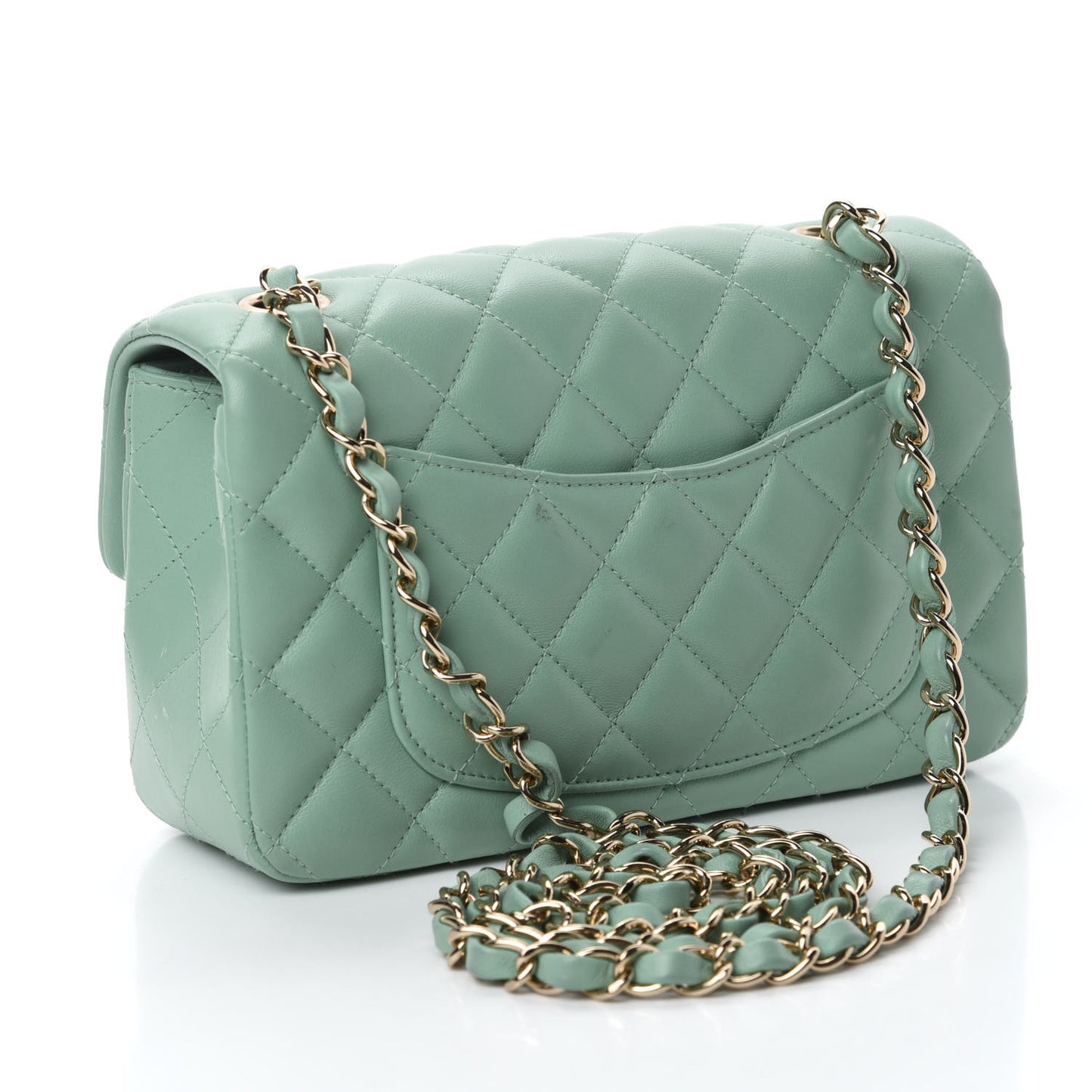 Lambskin Quilted Mini Rectangular Flap Light Green