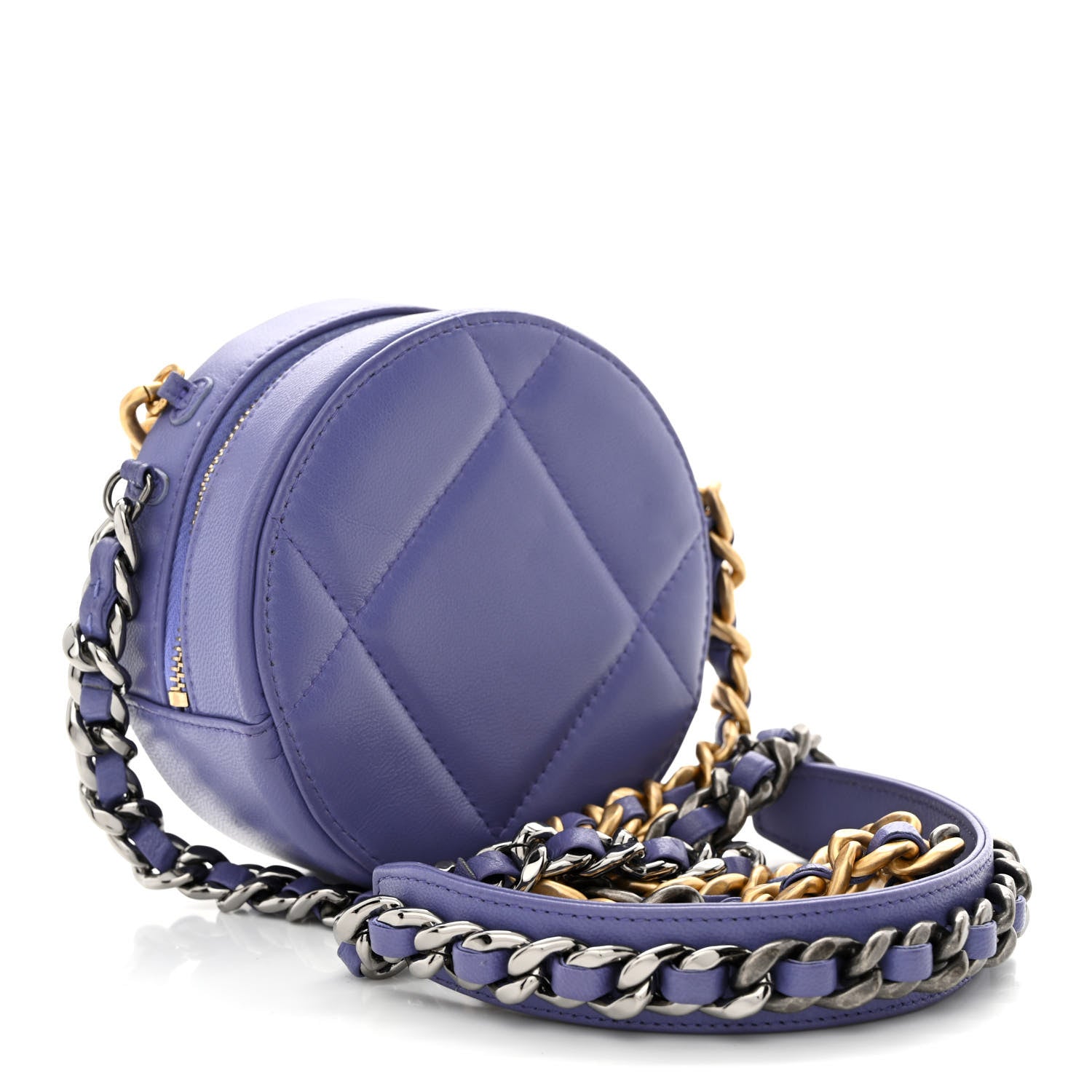 Chanel Lambskin Quilted Chanel 19 Round Clutch With Chain Purple 3 of 11