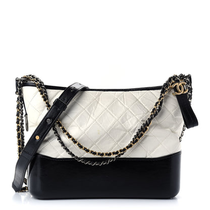 Chanel Aged Calfskin Quilted Medium Gabrielle Hobo Black White 1 of 10