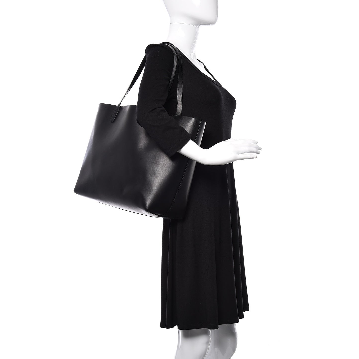 Calfskin Small Shopping Tote Black Blu