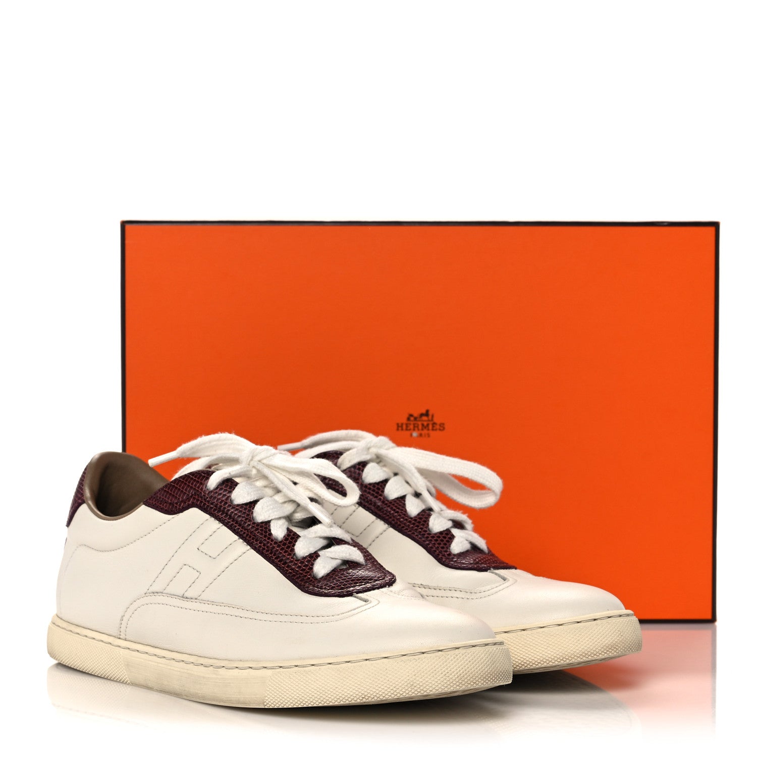 Hermes Calfskin Lizard Womens Quicker Sneakers 38 White Bordeaux 11 of 11
