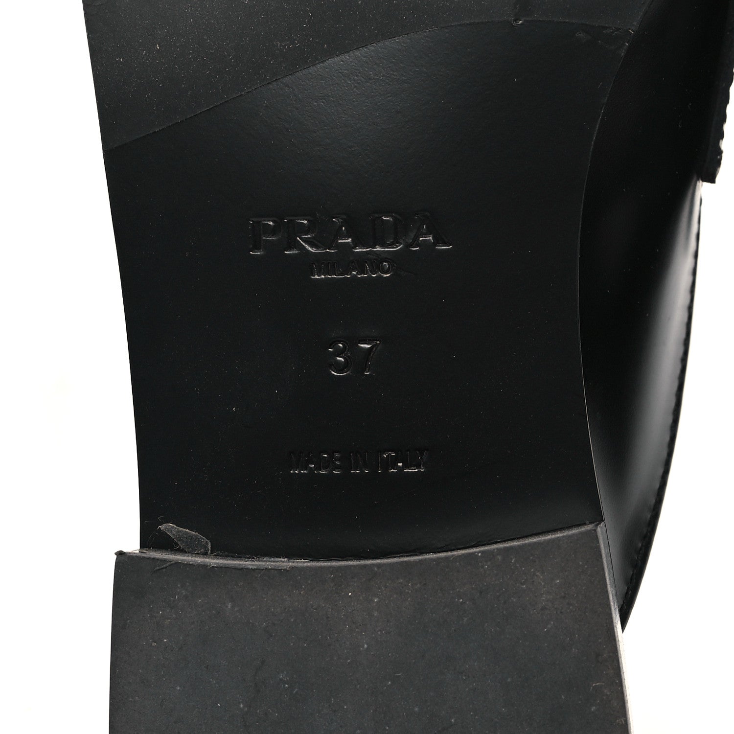 Prada City Calfskin Metal Triangle Logo 20mm Flat Mules 37 Black 7 of 9