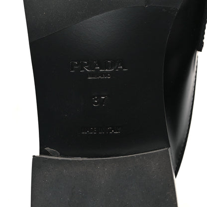 Prada City Calfskin Metal Triangle Logo 20mm Flat Mules 37 Black 7 of 9