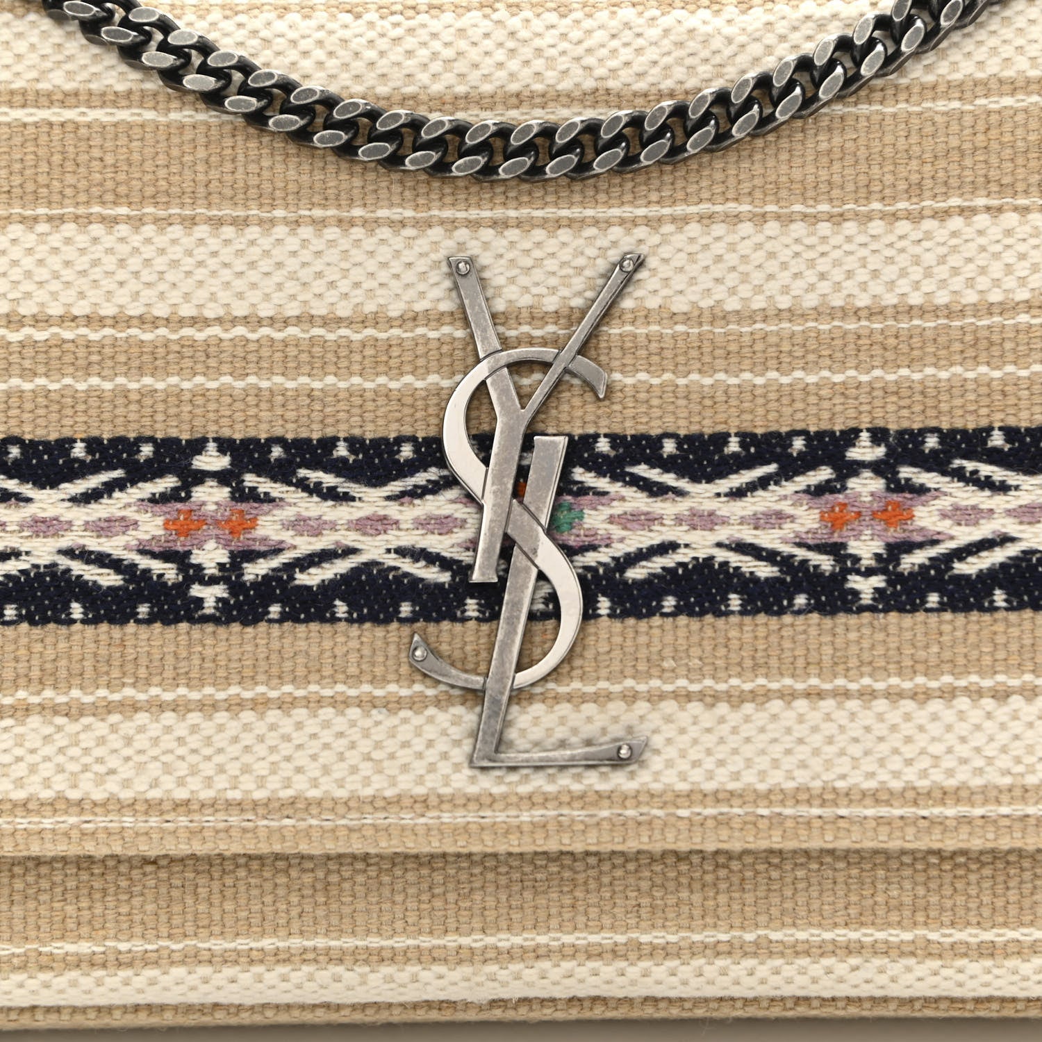 Saint Laurent Berber Canvas Striped Medium Classic Monogram Kate Satchel 8 of 10