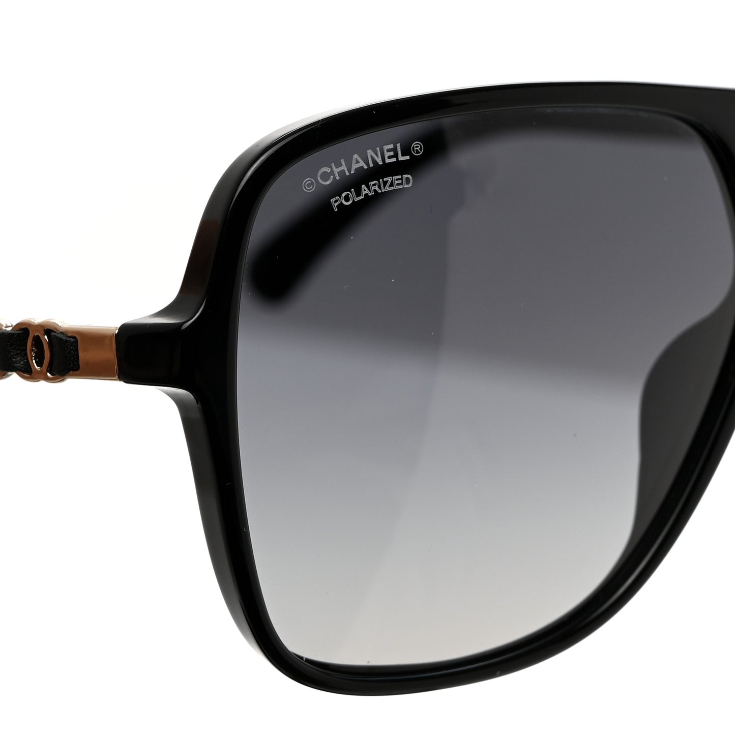 Metal Calfskin Polarized CC Chain Pilot Sunglasses 5439-Q-A Black