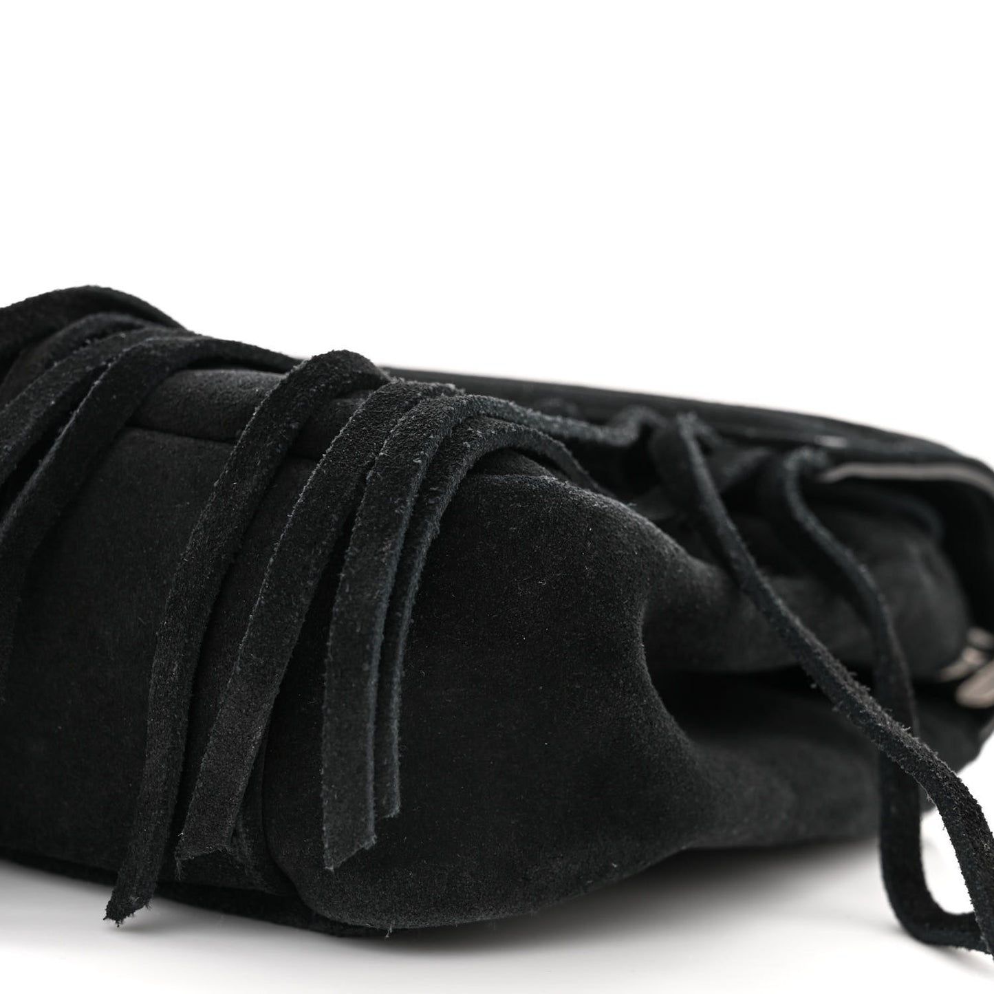 Suede Matelasse Chevron Fringe Monogram Medium College Bag Black