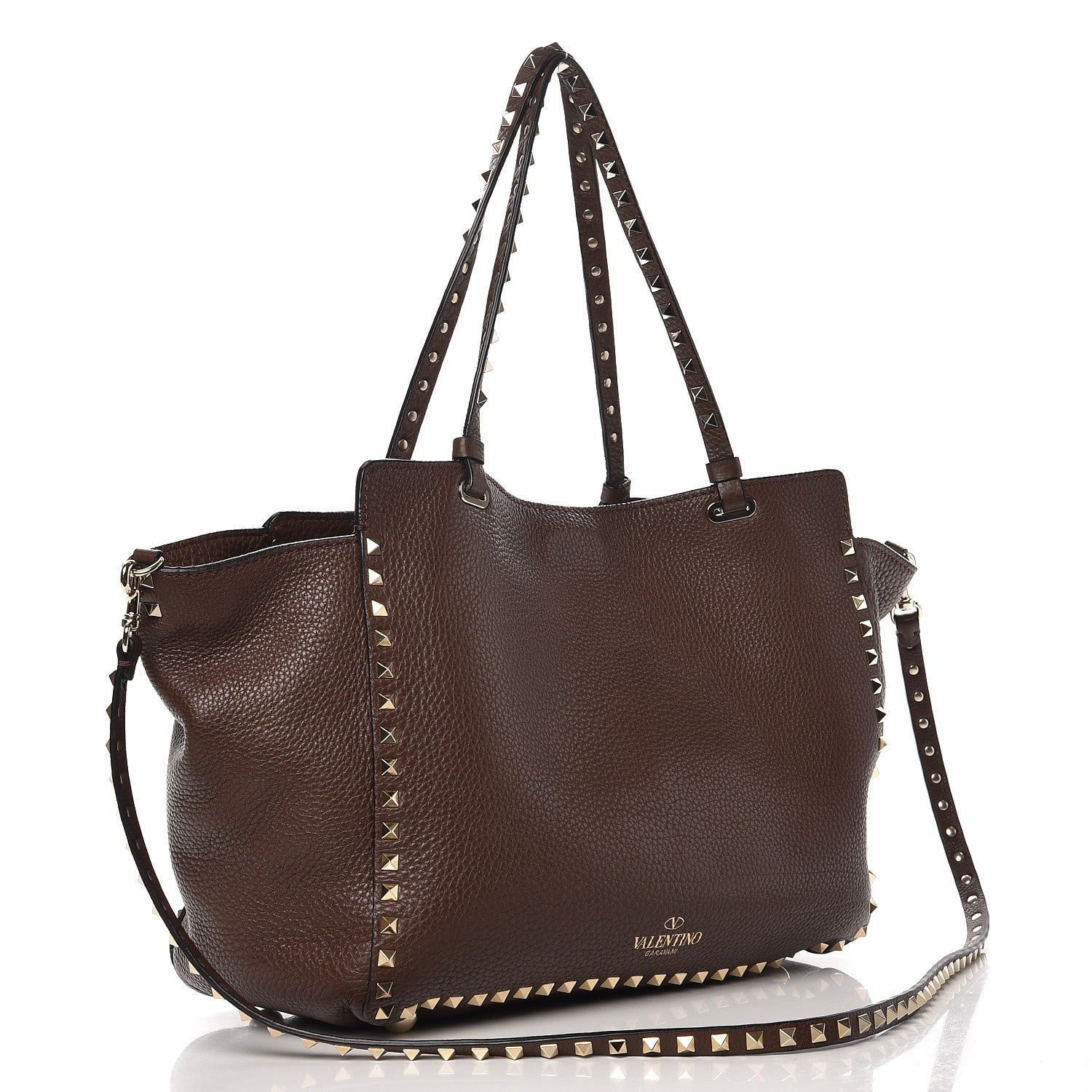 Valentino Garavani Pebbled Calfskin Medium Rockstud Tote Cacao 4 of 10