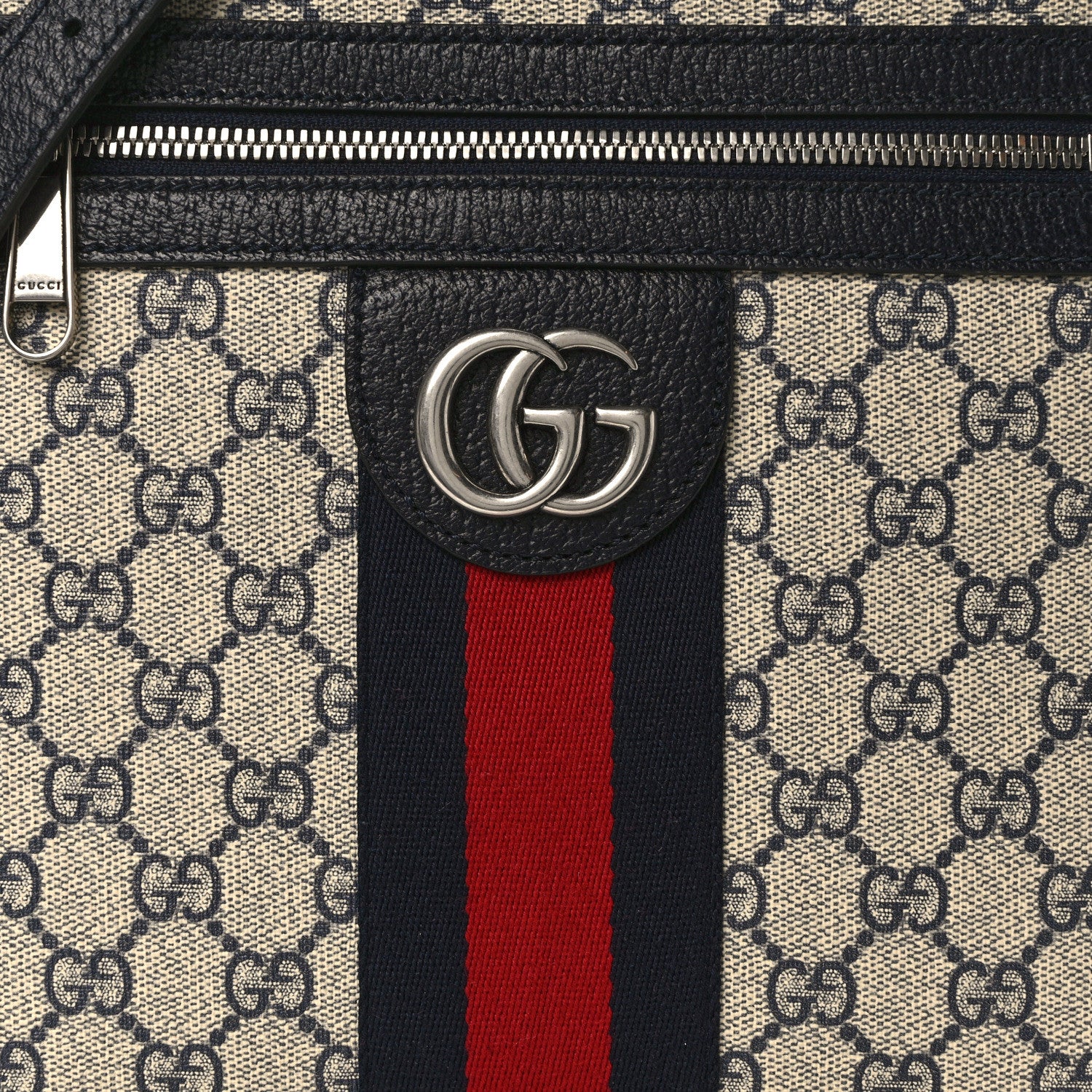 Gucci GG Supreme Monogram Textured Dollar Calfskin Web Small Ophidia Messenger Bag Beige Blue 7 of 11