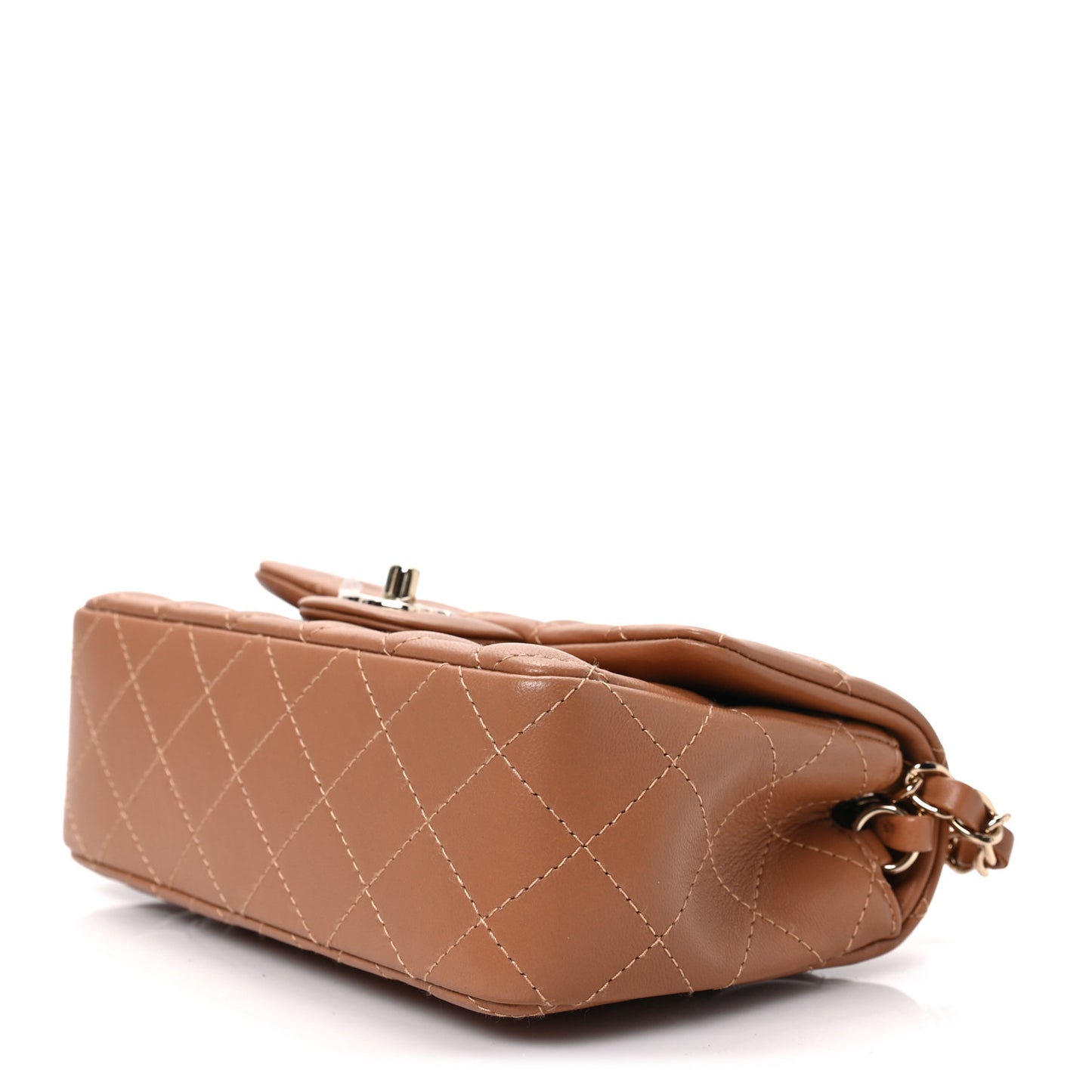 Lambskin Quilted Mini Rectangular Flap Brown