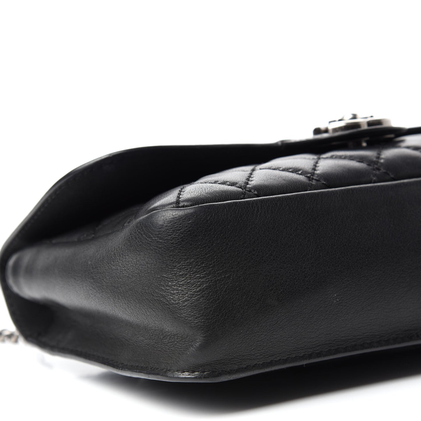 Calfskin Stitched Quilted Flap Black