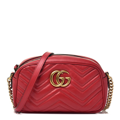 Gucci Calfskin Matelasse Small GG Marmont Chain Shoulder Bag Hibiscus Red 1 of 9