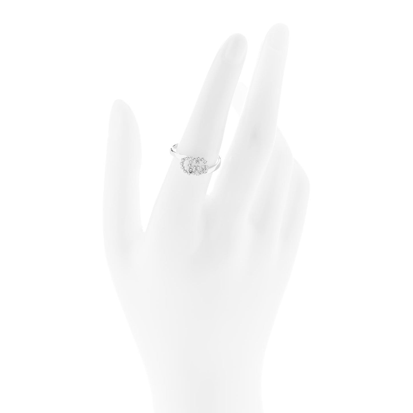 18K White Gold Diamond Running Double G Ring 54 7