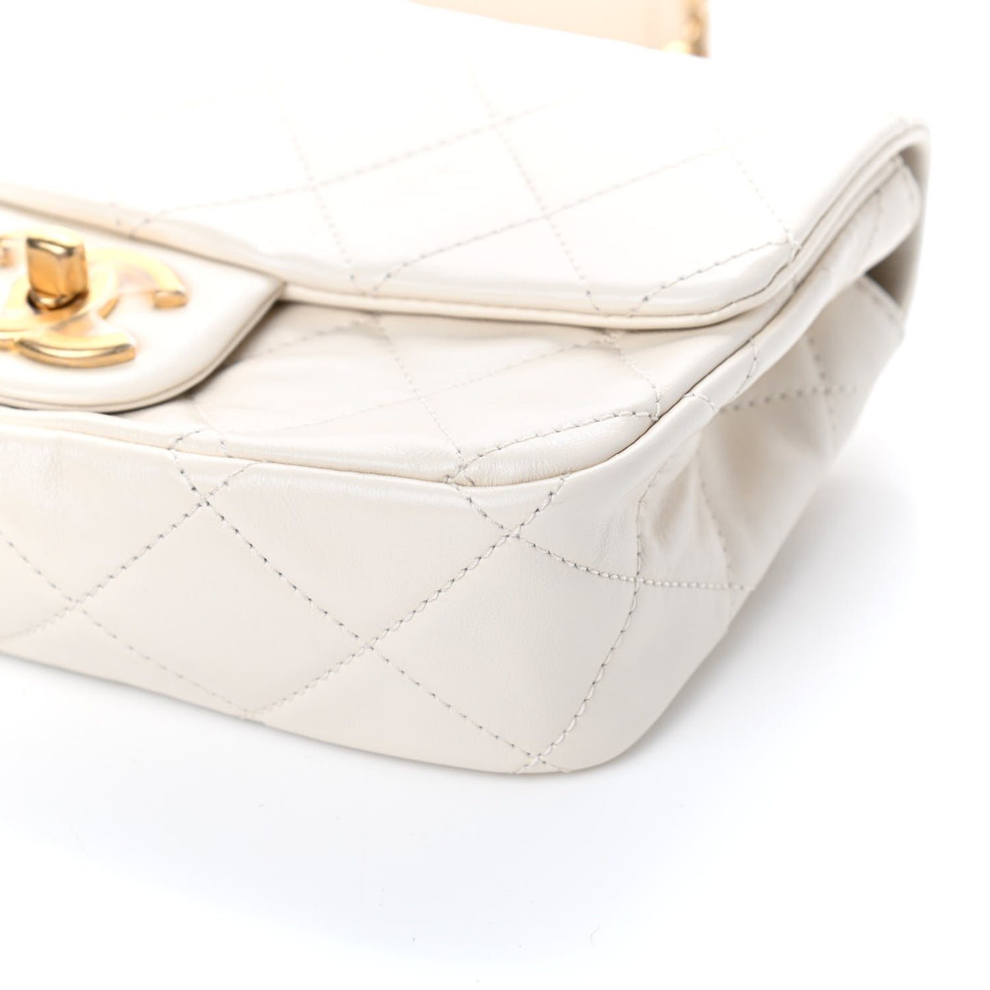 Calfskin Quilted Mini Crystal Pearls Rectangular Flap White