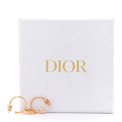 Christian Dior Pearl Crystal Petit CD Hoop Drop Earrings Rose Gold 5 of 5