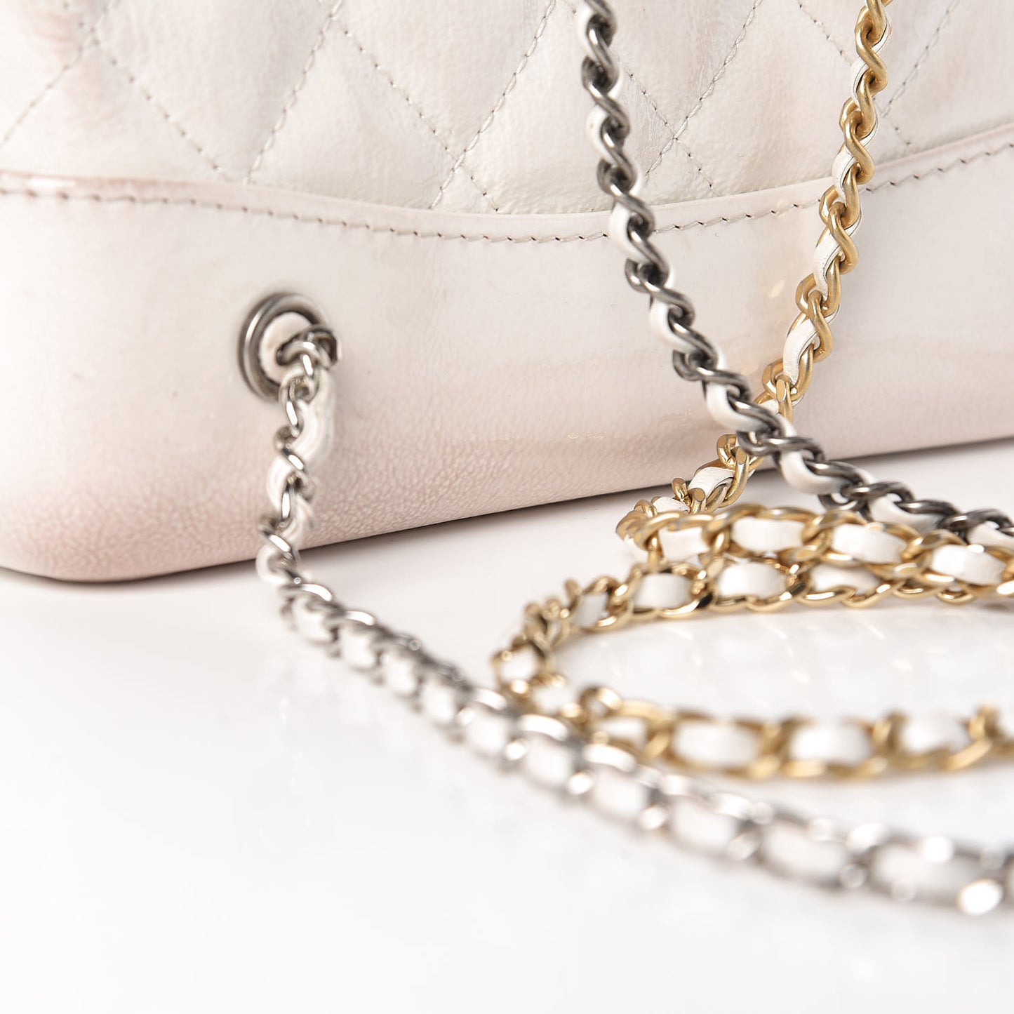 Patent Goatskin Quilted Small Gabrielle Backpack White
