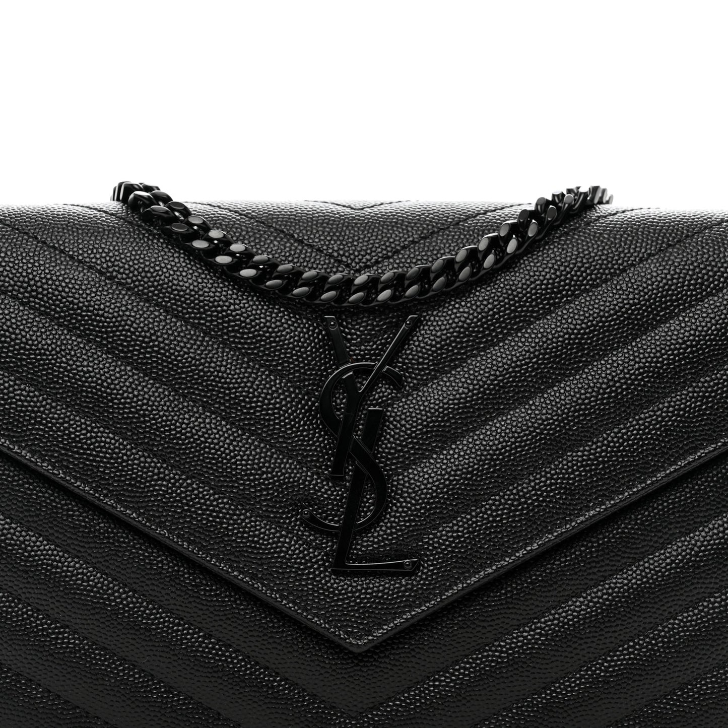 Grain De Poudre Matelasse Chevron Monogram Monochrome Chain Wallet Black