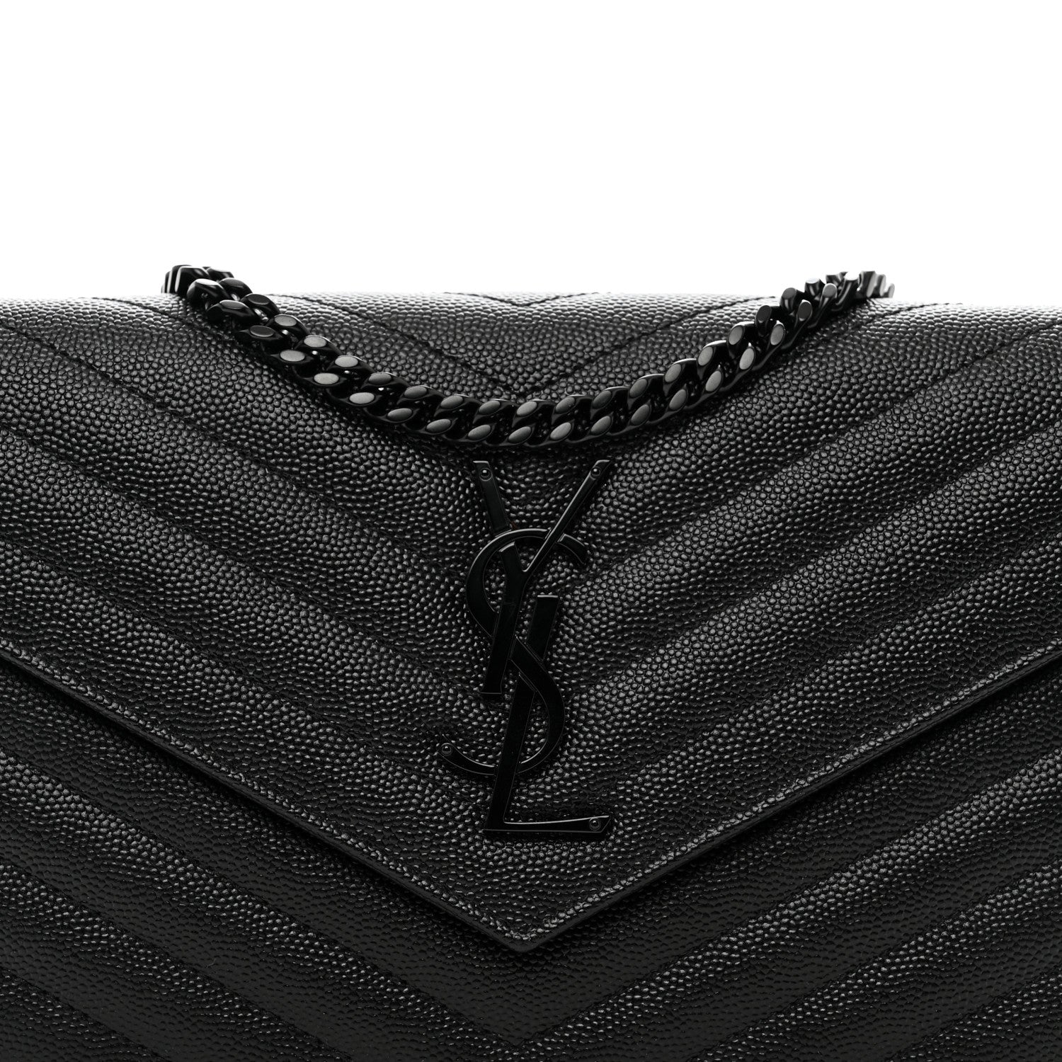 Saint Laurent Grain De Poudre Matelasse Chevron Monogram Monochrome Chain Wallet Black 5 of 10