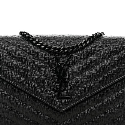 Saint Laurent Grain De Poudre Matelasse Chevron Monogram Monochrome Chain Wallet Black 5 of 10