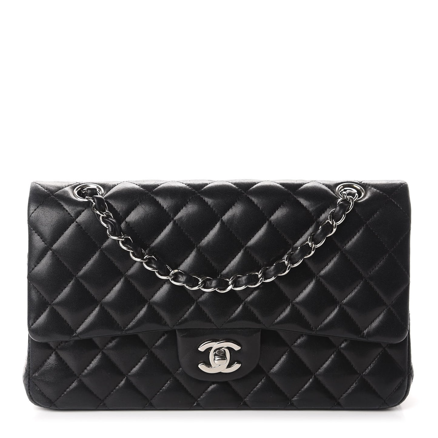 Lambskin Quilted Medium Double Flap Black