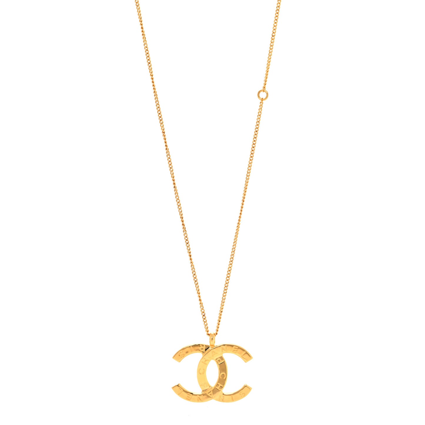 Metal CC Paris Button Necklace Gold