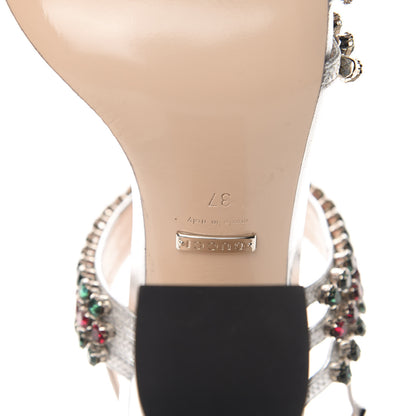 Gucci Nappa Silk Crystal Bertie High Heel Sandals 37 Argento 9 of 10
